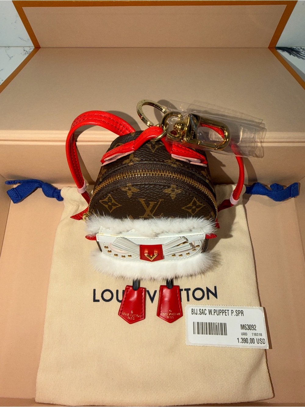 Louis Vuitton Micro Palm Springs Mink Owl Puppet Bag Charm - Picture 2 of 9